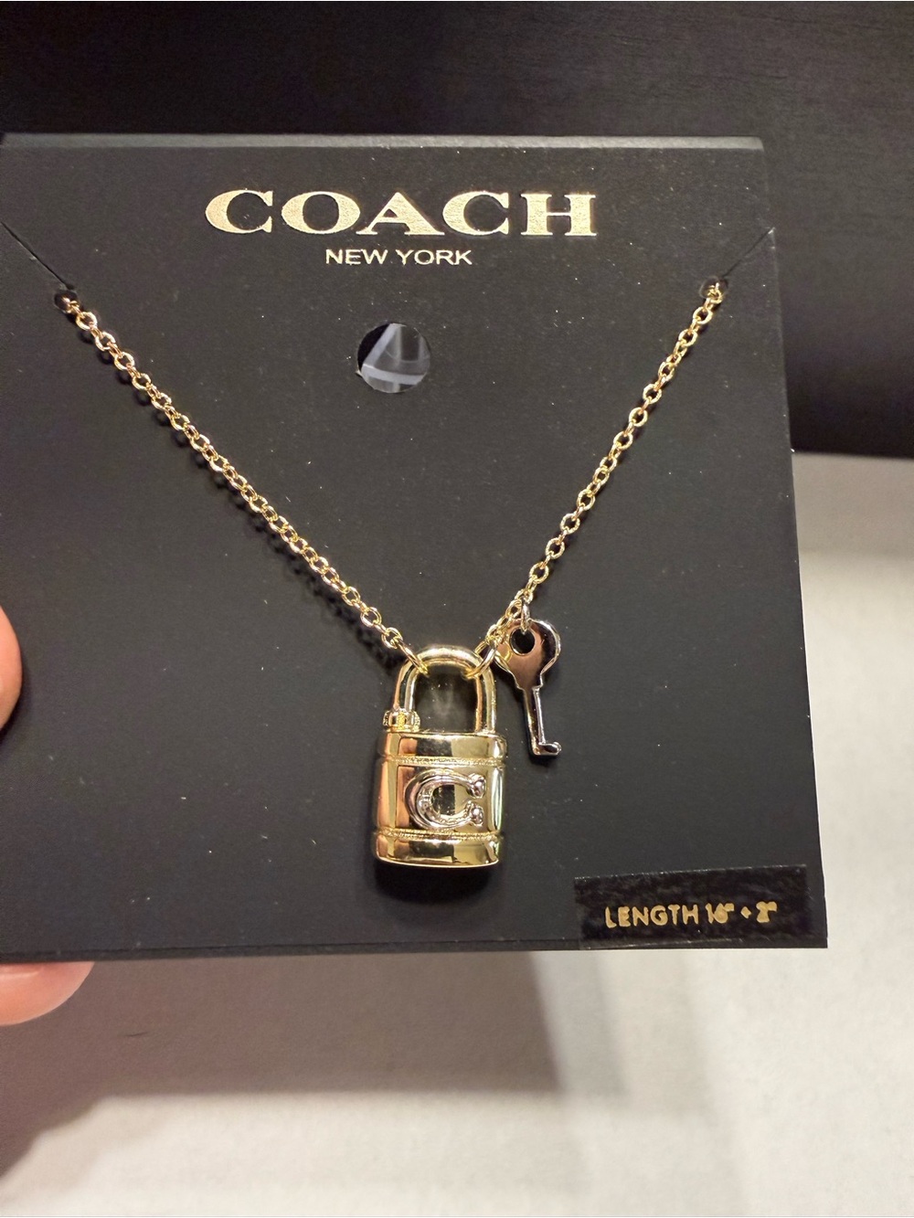 NWT Coach Signature Padlock & Silver Key Enamel Necklace Gold Tone Logo C - Picture 2 of 4